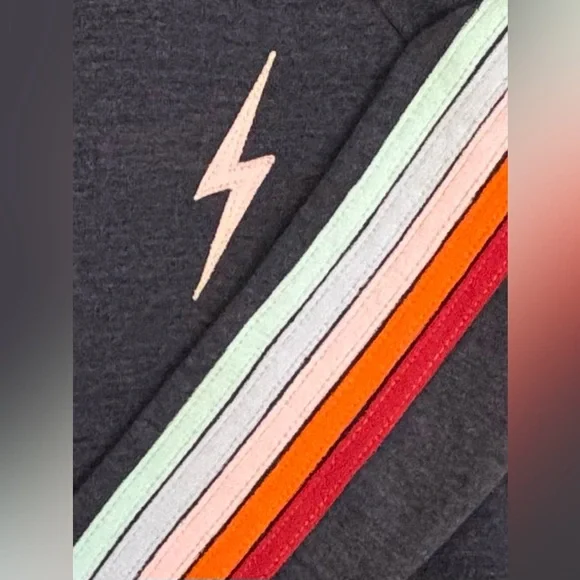 Aviator Nation 🌈 Navy Pastel Stripes Crop Hoodie Size Extra Small Like New - Picture 2 of 6